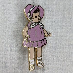 Vintage Lapel Pin Brooch Girl in Pink Dress